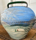 XL Vintage Swiss Cowbell: Hand-painted with Alpine Village Scenes