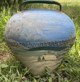 XL Vintage Swiss Cowbell: Hand-painted with Alpine Village Scenes