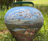 XL Vintage Swiss Cowbell: Hand-painted with Alpine Village Scenes